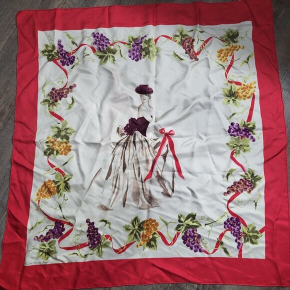 Mumm Cordon Rouge Accessories - VTG MUMM CORDON ROUGE Champagne Collectible French Silk Scarf Red Grapes Woman